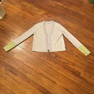 KINROSS Cashmere Cable Knit Color Block Cropped Cardigan